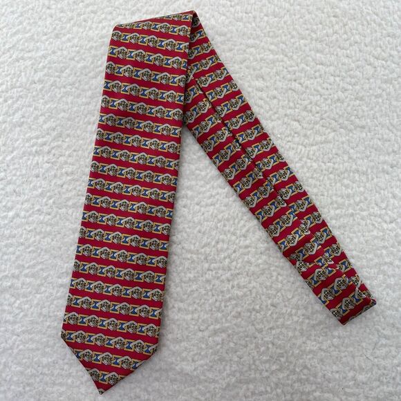 The Scotch House Neck Tie Red Print 100% Silk Made in England - Picture 3 of 9